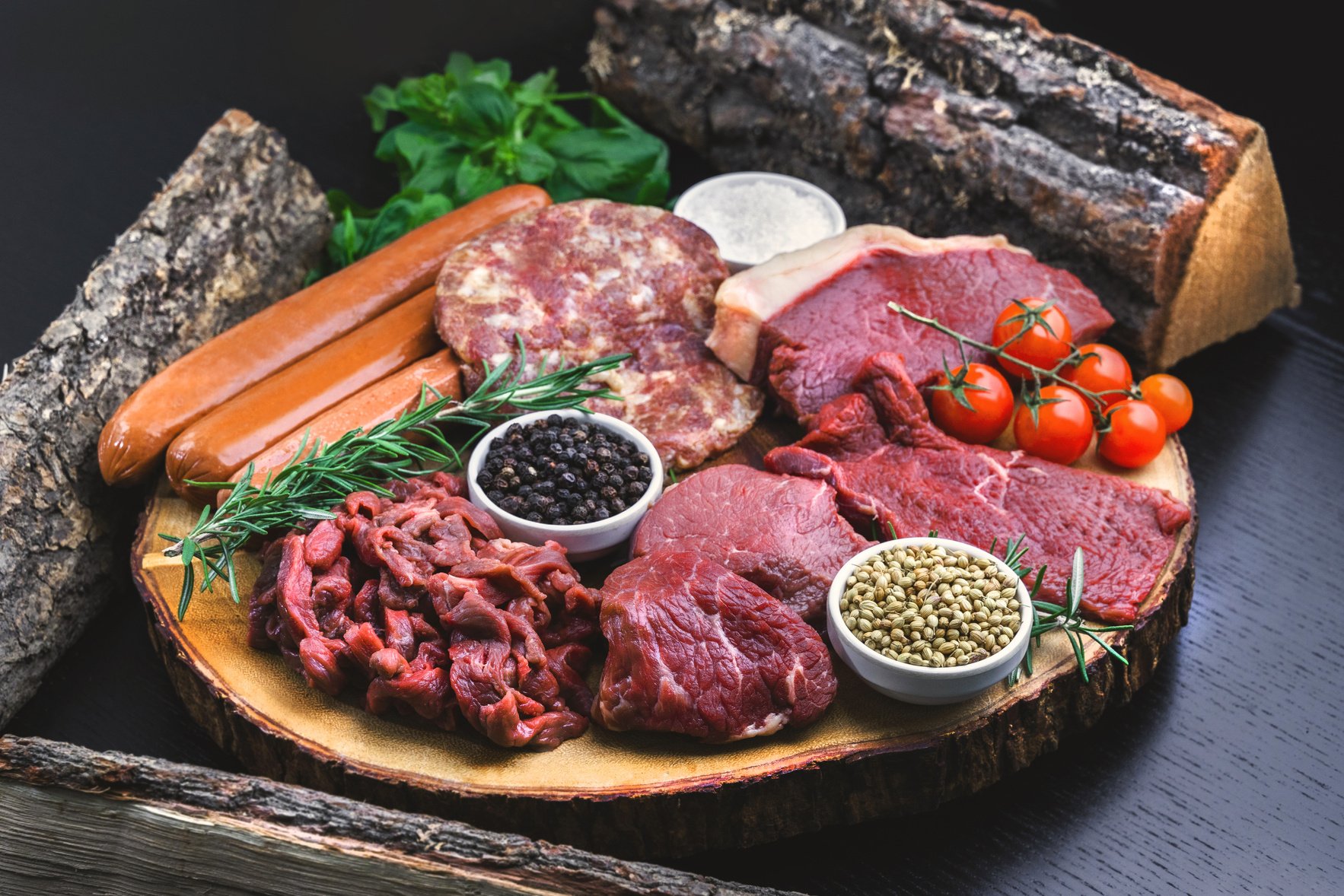 Sliced Meat on Brown Wooden Tray